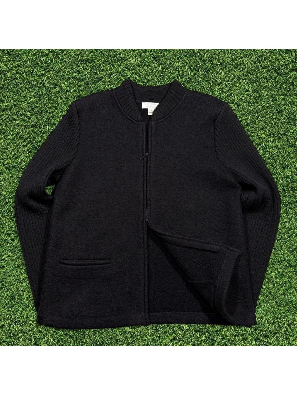 Vintage Christopher & Banks 100% Wool Grey Double Zip Sweater Size S